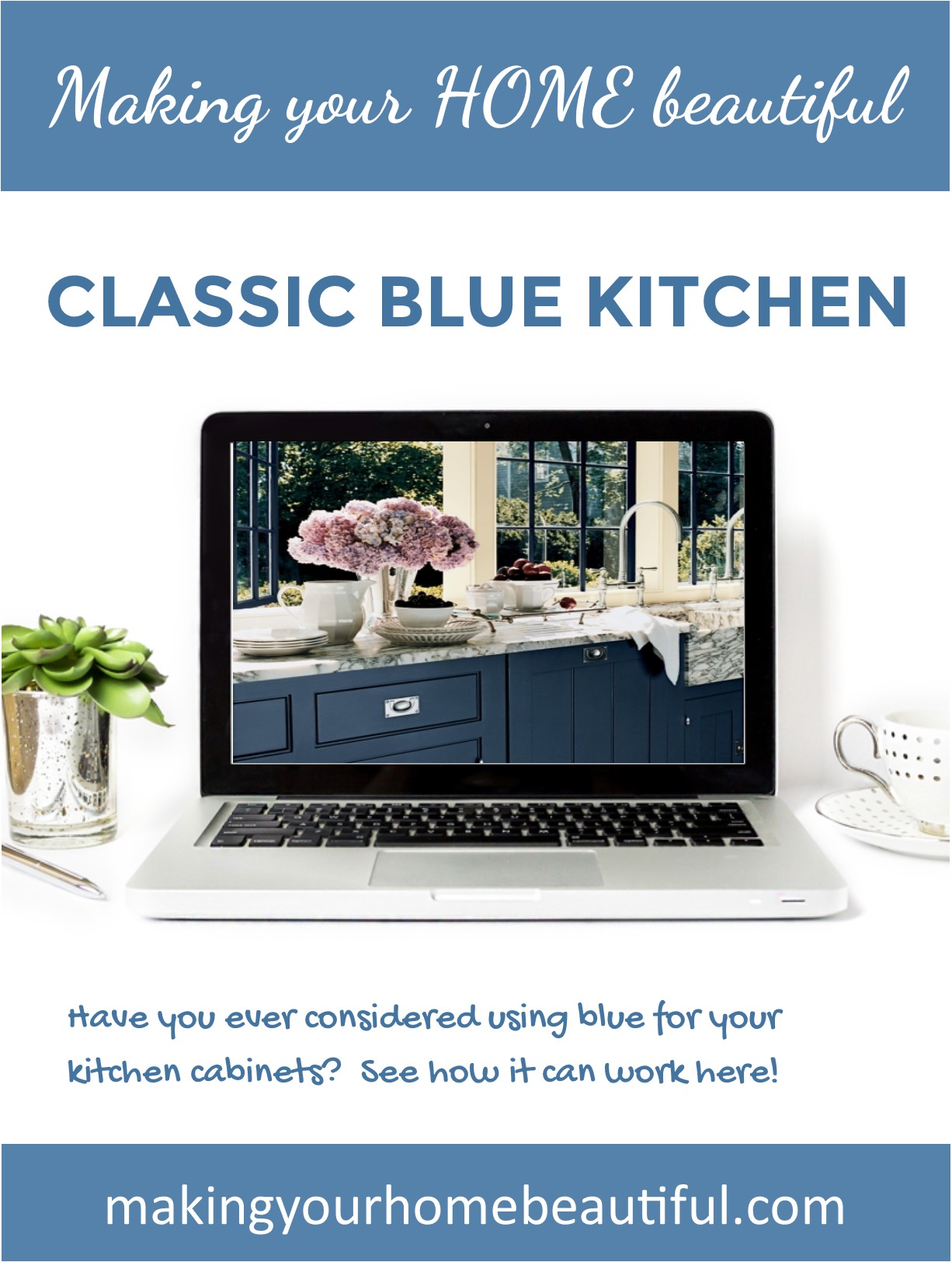 Have you ever considered using blue for your kitchen cabinetry